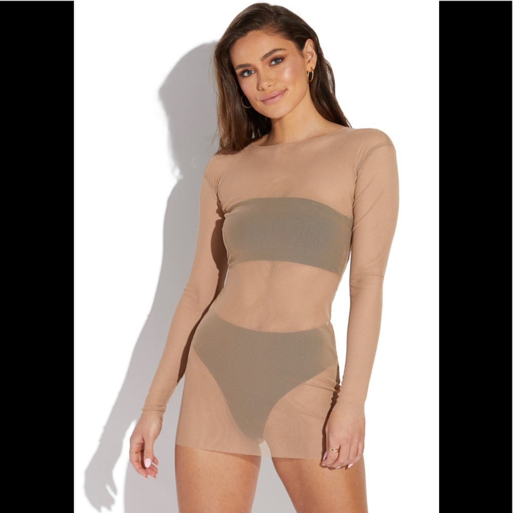 NIP Nude Mesh Long Sleeve Cover Up Dress